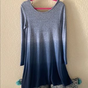 Blue ombré long sleeve dress